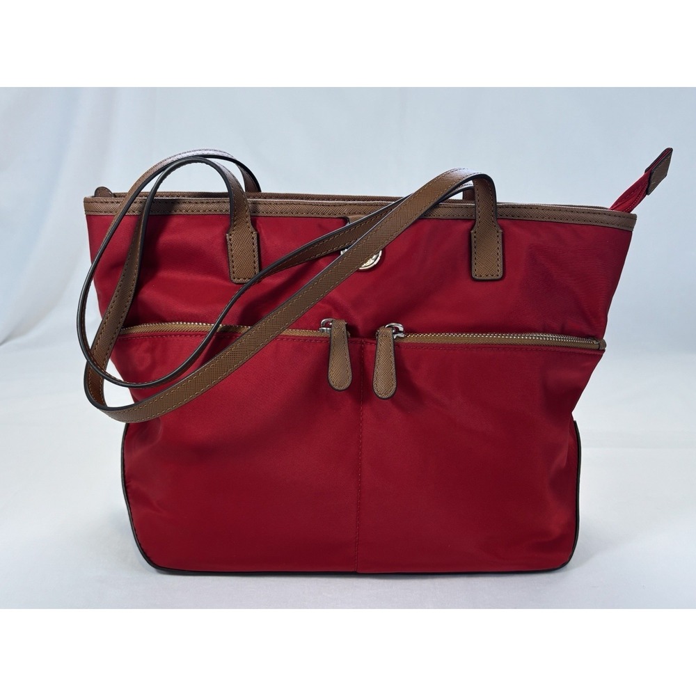 Michael Kors Kempton Red Nylon Tote W/ Silver tone Hardware & Saffiano Leather